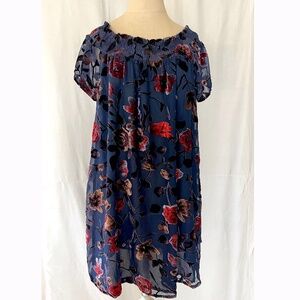 En Creme Velvety Navy Floral Dress Size Large